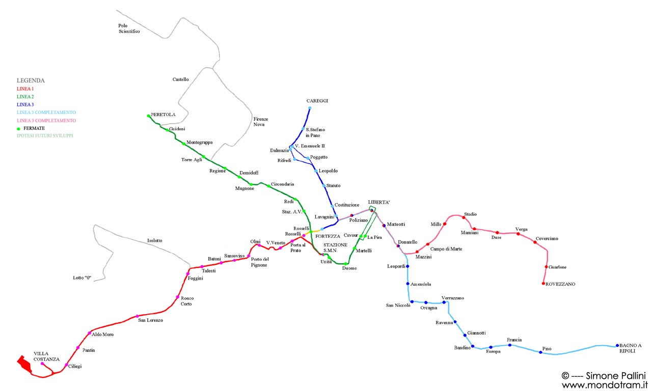 Mappa rete tranviaria di Firenze
